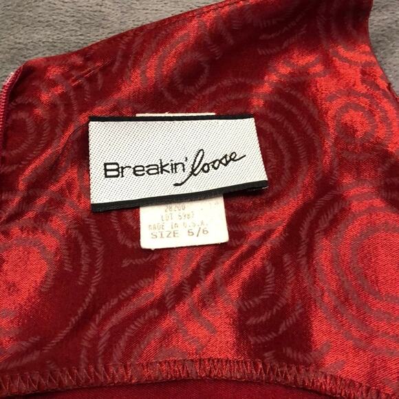 Breakin’ Loose Dark Red Print Satin maxi Dress Junior 5 Y2K Vintage - Picture 3 of 7